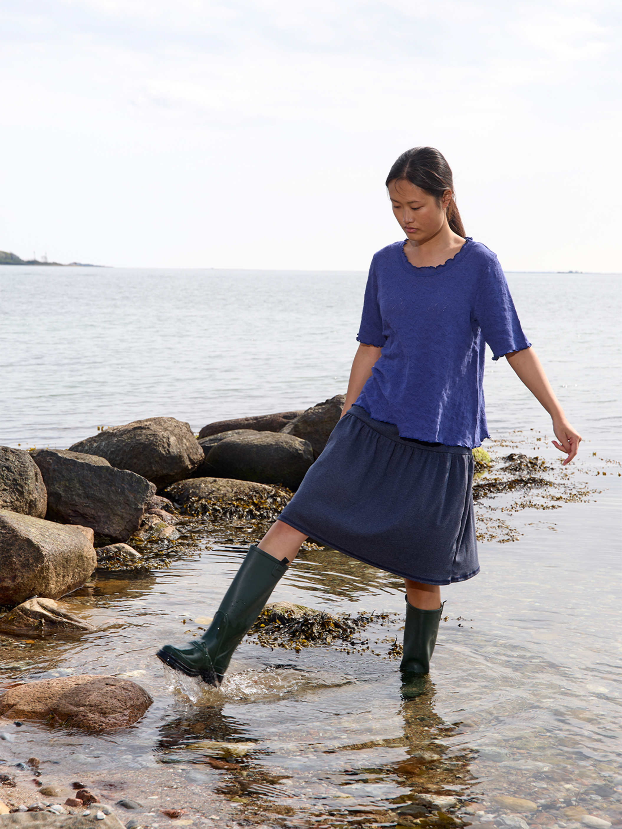 Frill shirt s/s jacquard organic cotton